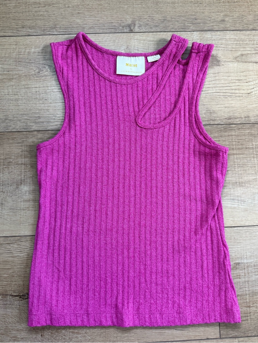 Maeve by Anthropologie pink ribbed cutout tank top